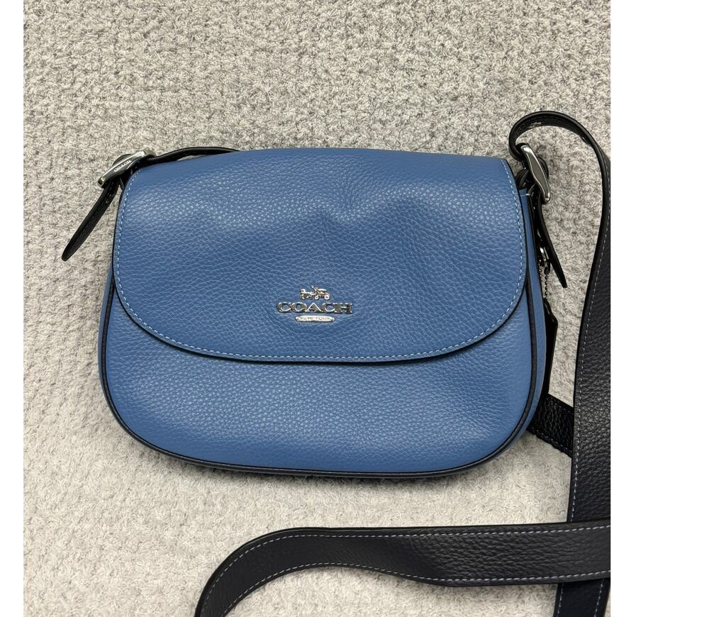 Coach Blue Pebbled Leather Macie Saddle Bag Crossbody  #76919